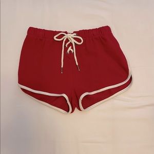 Retro red drawstring shorts.